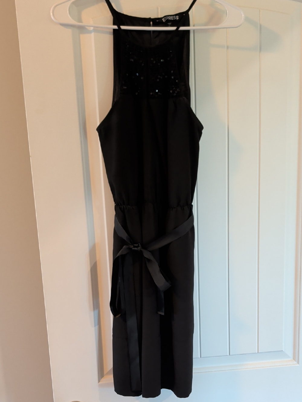 Express Black Midi Beaded Halter Dress with Waist Tie Size small